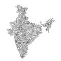 India map from black isolines or level line geographic topographic map grid. Vector illustration