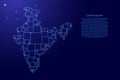 India map from blue pattern from a grid of squares of different sizes and glowing space stars. Vector illustration Royalty Free Stock Photo