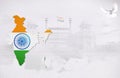 INDIA MAP WITH NATIONAL EMBLEM BACKGROUND FOR INDEPENDENCE DAY AND REPUBLIC DAY INDIA BACKGROUND Royalty Free Stock Photo