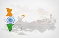 INDIA MAP WITH NATIONAL EMBLEM BACKGROUND FOR INDEPENDENCE DAY AND REPUBLIC DAY INDIA BACKGROUND Royalty Free Stock Photo