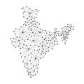 India map of polygonal mosaic lines, rays, dots vector illustration.