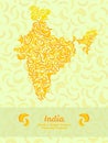 India map poster or card. Banana illustration. Healthy food postcard.