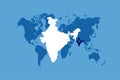 India Map in World Map. Vector illustration. White Indian map.