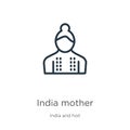 India mother icon. Thin linear india mother outline icon isolated on white background from india collection. Line vector india