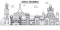 India, Mumbai architecture line skyline illustration. Linear vector cityscape with famous landmarks, city sights, design