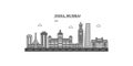 India, Mumbai city skyline isolated vector illustration, icons