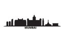 India, Mumbai city skyline isolated vector illustration. India, Mumbai travel black cityscape Royalty Free Stock Photo