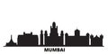 India, Mumbai 2 city skyline isolated vector illustration. India, Mumbai 2 travel black cityscape