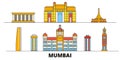 India, Mumbai flat landmarks vector illustration. India, Mumbai line city with famous travel sights, skyline, design.