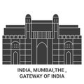 India, Mumbai,The , Gateway Of India travel landmark vector illustration