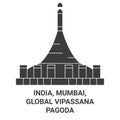 India, Mumbai, Global Vipassana Pagoda travel landmark vector illustration Royalty Free Stock Photo