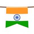 India national flags hangs on the ropes on white background. The symbol of the state in the pennant hanging on the rope. Realistic Royalty Free Stock Photo