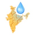 India needs water. Water scarcity concept. Drought in India and a drop of water. Vector illustration, isolated, white background