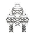 India paper lights lanterns isolated cartoon in black and white