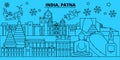 India, Patna winter holidays skyline. Merry Christmas, Happy New Year decorated banner with Santa Claus.India, Patna