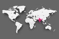 India pink highlighted in map of World. Light grey simplified map with dropped shadow on dark grey background. Vector Royalty Free Stock Photo