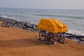 India, Puducherry, mobile stall wagon by the sea