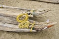 India, Puducherry, wooden handmade crude boats on sand