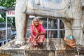 India Rajasthan Udaipur. Portrait of an old terrifying woman