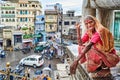 India Rajasthan Udaipur. Portrait of an old terrifying woman