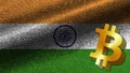 India Realistic Fabric Texture Effect Wavy Flag, Bitcoin Icon Illustration