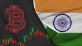 India Realistic Flag with Bitcoin Icon Fabric Texture 3D Illustration