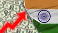 India Realistic Flag, Usa Dollar, Rising Zigzag Red Arrow