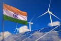 India renewable energy, wind and solar energy concept with windmills and solar panels - renewable energy - industrial illustration