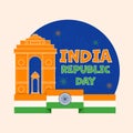 India Republic Day Font With Canopy Behind India Gate, National Flag Ribbon On Blue And Pastel Pink Royalty Free Stock Photo