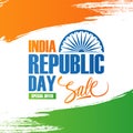 India Republic Day Sale banner. Special offer background with brush strokes in Indian national flag colors and lettering. Royalty Free Stock Photo