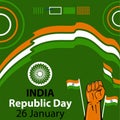 India republic day vector banner design with flag colors and fist. India republic day background celebrated in January every year