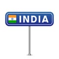 India road sign. National flag with country name on blue road traffic signs board design vector illustration Royalty Free Stock Photo