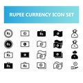 India rupee currency icon set in solid and outline style