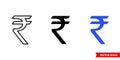 India rupee icon of 3 types color, black and white, outline. Isolated vector sign symbol