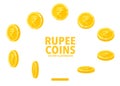 India Rupee sign gold coin isolated on white background.