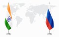 India and Russia flags for official meeting