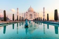 India's famous Taj Mahal mausoleum, peaceful view, Agra