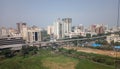 Indian mumbai metro bridge with building view