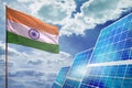 India solar energy, alternative energy industrial concept with flag industrial illustration - fight with global climate changing,