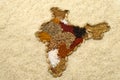 India spice map surronded by white rice Royalty Free Stock Photo