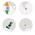 India, Sri Lanka, Pakistan, Nepal map contour and national flag in a circle