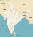 India administrative divisions vector map with neighbouring coutries Royalty Free Stock Photo