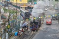 INDIA. steam train leaving station of Darjeeling