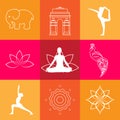 India symbols elements lotus yoga peacock poster