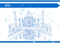 India taj mahal sketch drawing blue ink