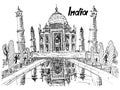 Postcard india taj mahal sketch drawing