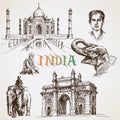 India,Taj Mahal. Hand drawn set.