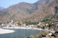 1977. India. Rishikesh. Temples along the riverbanks of Ganges. Royalty Free Stock Photo