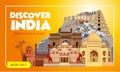 India travel banner. Trip to India design concept. India travel illustration. Travel promo banner. Vector India destinations
