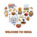 Welcome to India travel vector heart poster